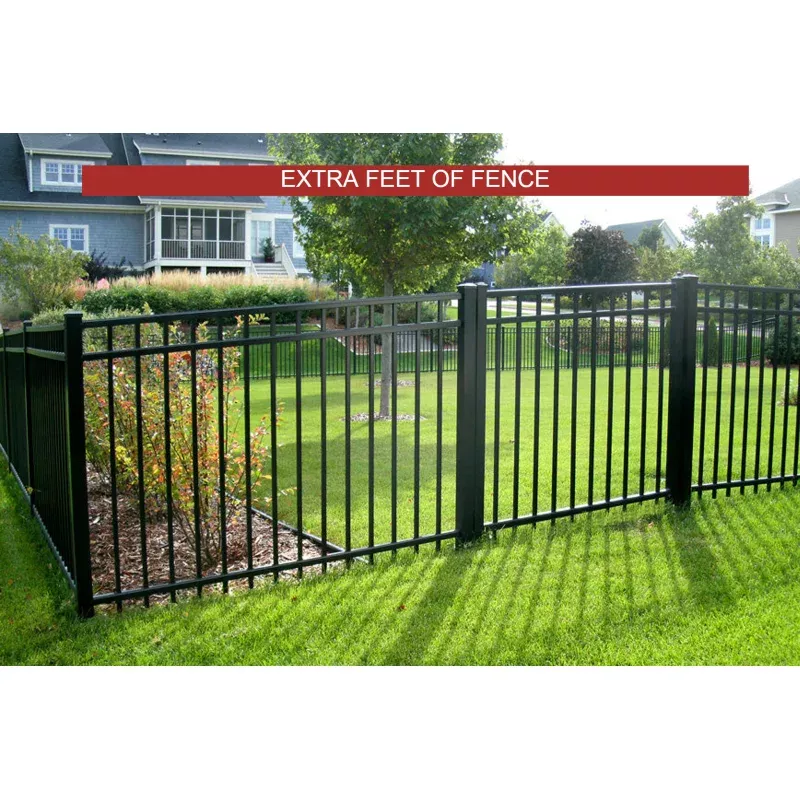 [Extra Feet Of Fence] Black Ornamental Aluminum Flat Top Complete Fence Package