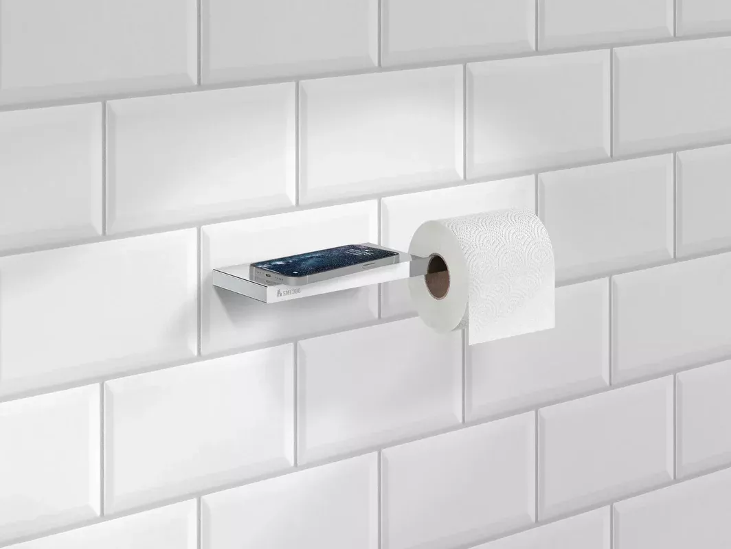Toilet roll holder with Shelf. Polished Chrome. Length 303 mm. FK3411